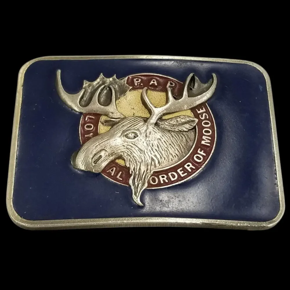 Vintage P.A.P Belt Buckle, Loyal Order of‎ the Moose, Pewter Blue Enamel